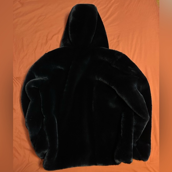 ASOS Design Hooded Faux Fur Jacket in Black - Picture 8 of 13